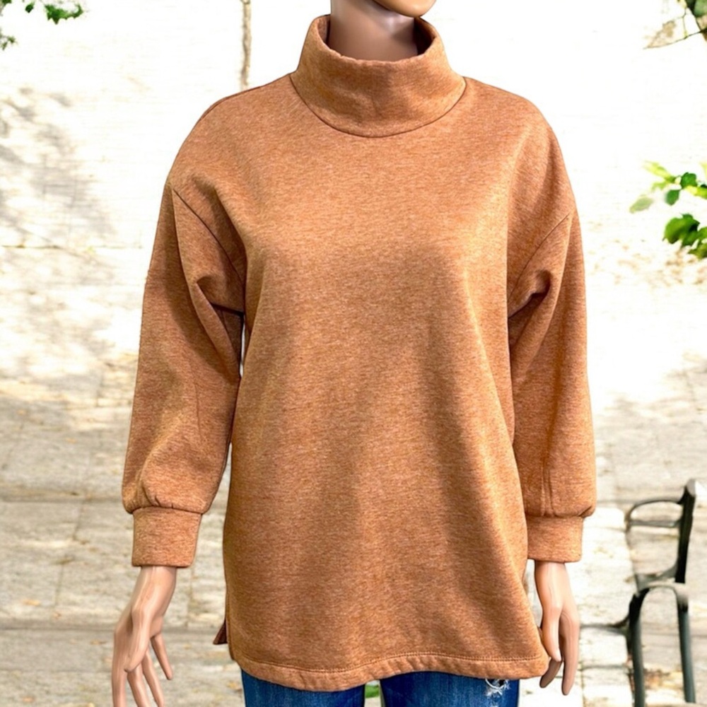 Lola Grace Burnt Orange Funnel Neck Drop Shoulder Fleece - Picture 12 of 16